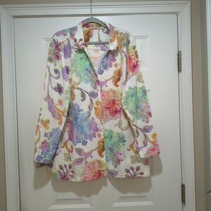 Soft Surroundings Escambia Gauze Cotton Tunic Floral Shirt Size 2X
